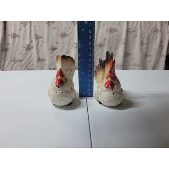 Vintage Lefton Rooster and Hen Chicken Figurines Hand Painted black & white - Picture 4 of 4